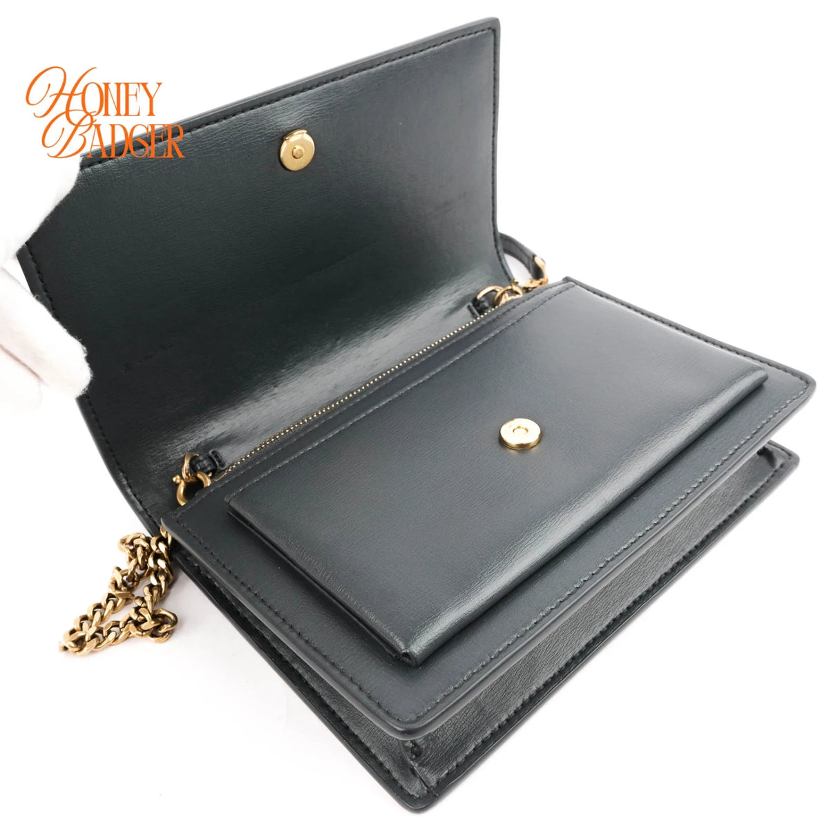 Saint Laurent Top Handle Sunset Chain Wallet Smooth Leather Storm Gold Hardware Rank AB