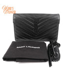 Saint Laurent Classic Cassandre Chain Wallet Grain de Poudre Leather Black Matte Black Hardware Rank A