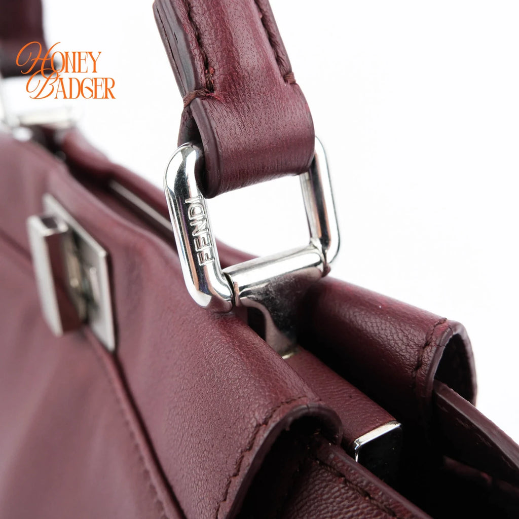 Fendi Peekaboo Iconic Mini Nappa Leather Bordeaux Silver Hardware Rank A