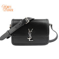 Saint Laurent Solferino Medium Brushed Leather Black Silver Hardware Rank A