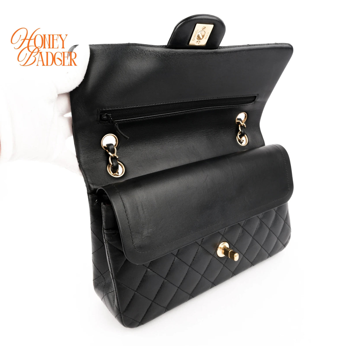 Chanel Matelasse 25 Double Flap Double Chain Leather Black Rank AB