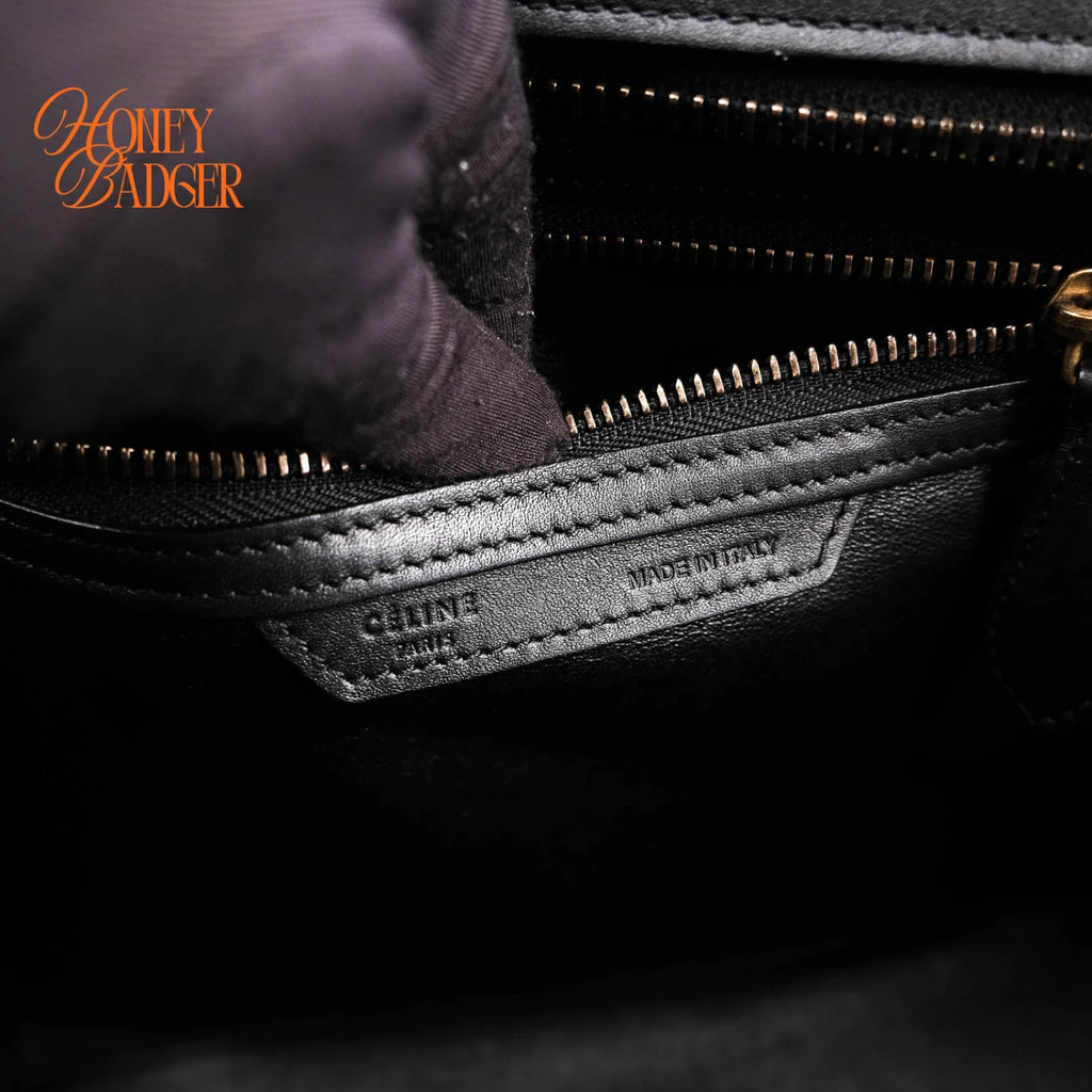 Celine Luggage Micro Smooth Leather Black Gold Hardware Rank A