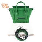 Celine Nano Luggage Bag Drummed Calfskin Green Silver Hardware Rank A