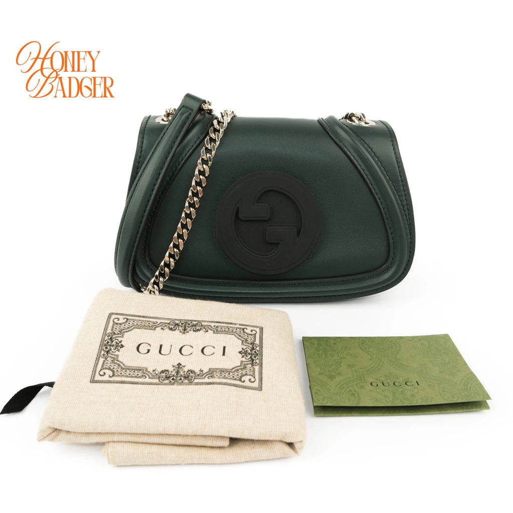 Gucci Blondie Small Chain Shoulder Bag Forest Green Leather Gold Hardware