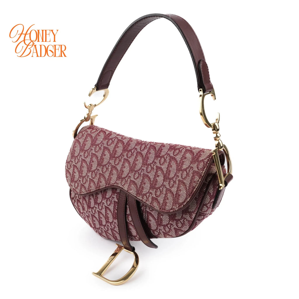 Dior Saddle Medium Oblique Jacquard Burgundy Rank A