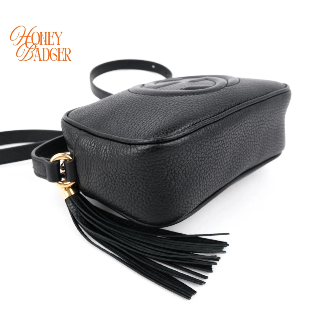 Gucci Soho Mini Disco Black Grained Leather Crossbody Camera Bag Rank A