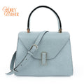 Valextra Iside Mini Grained Calfskin Blue Grey Light Gold Hardware Rank A