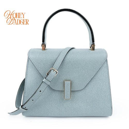 Valextra Iside Mini Grained Calfskin Blue Grey Light Gold Hardware Rank A