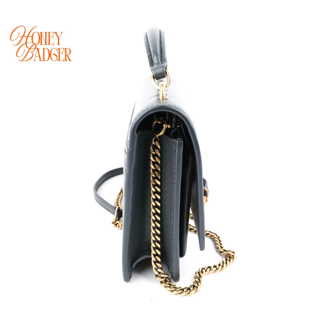 Saint Laurent Top Handle Sunset Chain Wallet Smooth Leather Storm Gold Hardware Rank AB