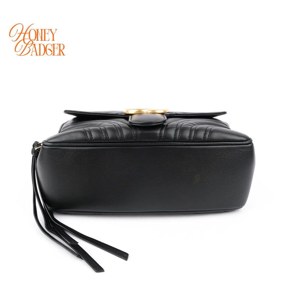 Gucci GG Marmont Top Handle Quilted Leather Black Web Strap 2-Way Bag Rank A