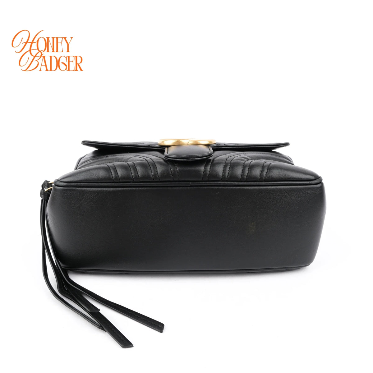 Gucci GG Marmont Top Handle Quilted Leather Black Web Strap 2-Way Bag Rank A