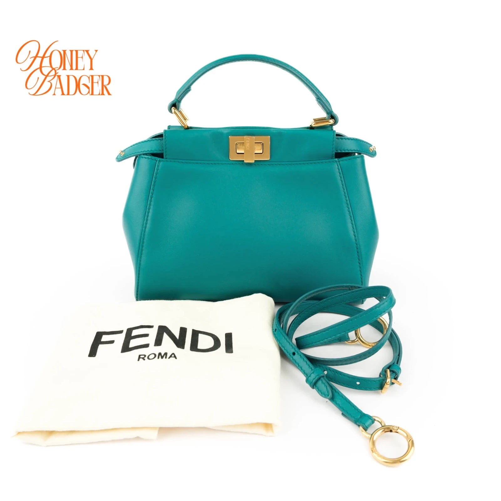 Fendi Peekaboo Iconic Mini Blue Leather 2WAY Shoulder Bag 8BN244