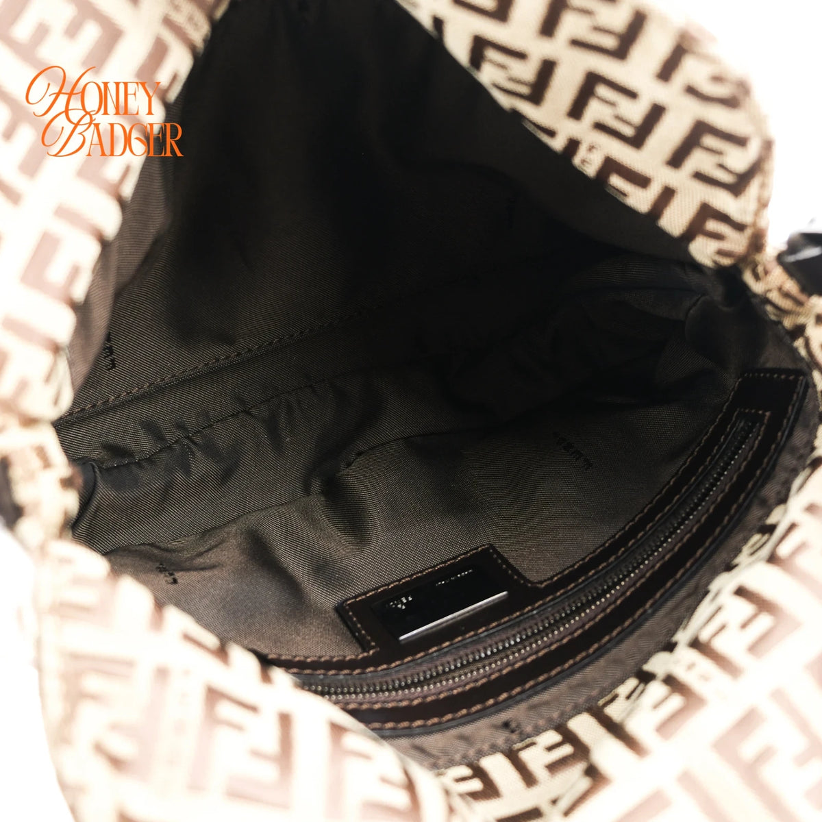Fendi Zucchino FF Double Flap Baguette Canvas Shoulder Bag Rank B