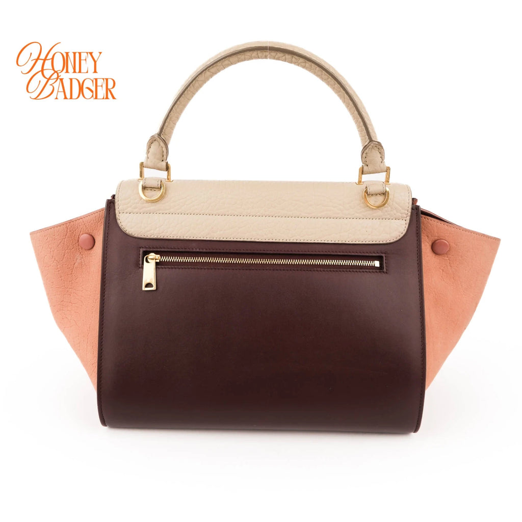 Céline Trapeze Medium Tricolor Leather Beige Burgundy Pink 2WAY Bag