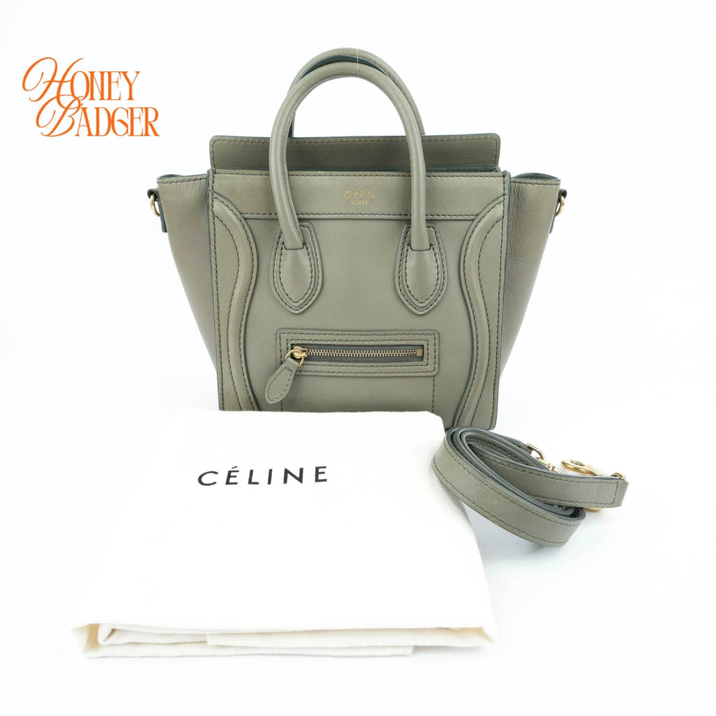 Celine Luggage Nano Smooth Leather Light Green Gold Hardware Rank A