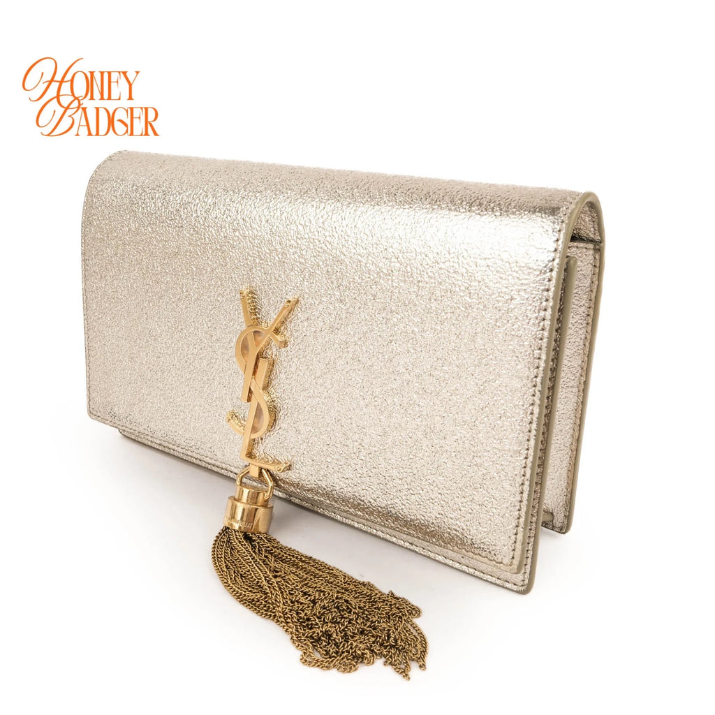 Saint Laurent Kate Small Tassel Chain Shoulder Bag Metallic Silver Leather