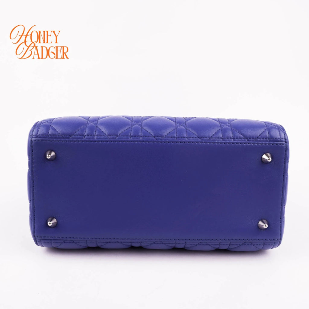 Dior Lady Dior Medium in blue lambskin, Grade A condition.