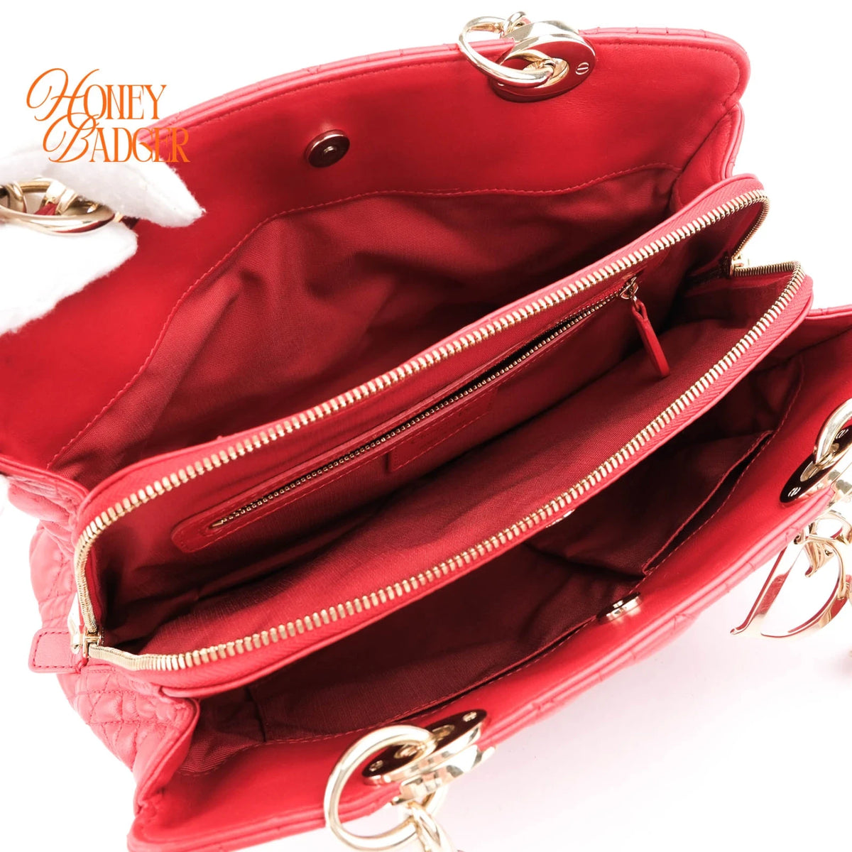 Dior Soft Shopping Tote Cannage Lambskin Red Gold Hardware Rank AB