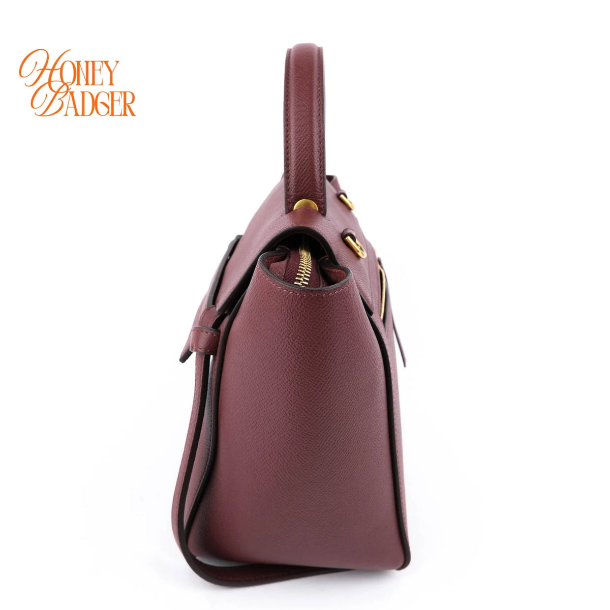 Celine Micro Belt Bag Grained Calfskin Burgundy Gold Hardware Rank A