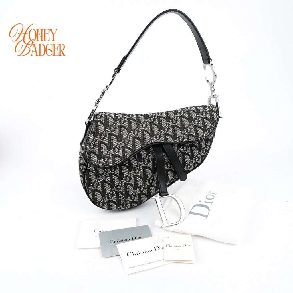 Dior Saddle Bag Trotter Canvas Black/Gray Rank A