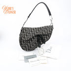 Dior Saddle Bag Trotter Canvas Black/Gray Rank A