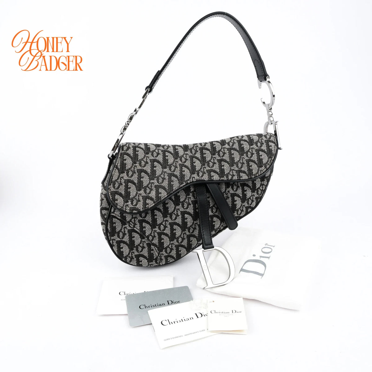 Dior Saddle Bag Trotter Canvas Black/Gray Rank A