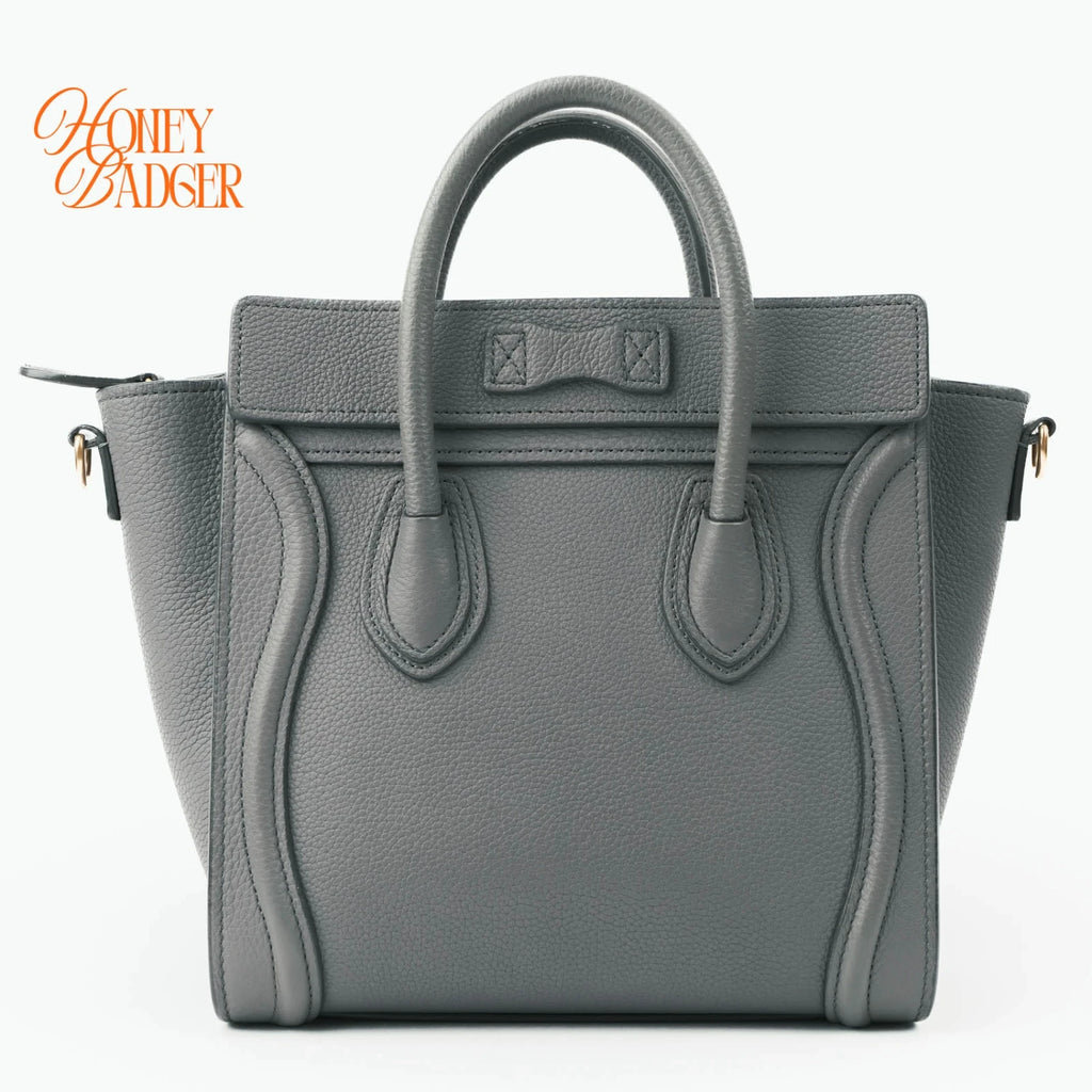 Celine Luggage Nano Drummed Calfskin Blue Grey Rank A