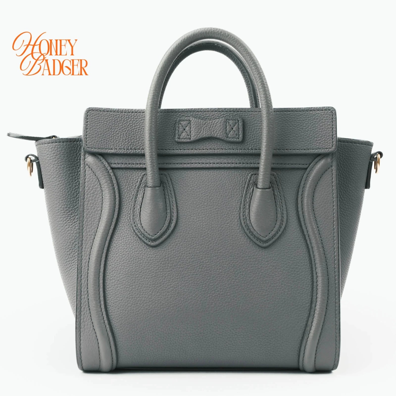 Celine Luggage Nano Drummed Calfskin Blue Grey Rank A