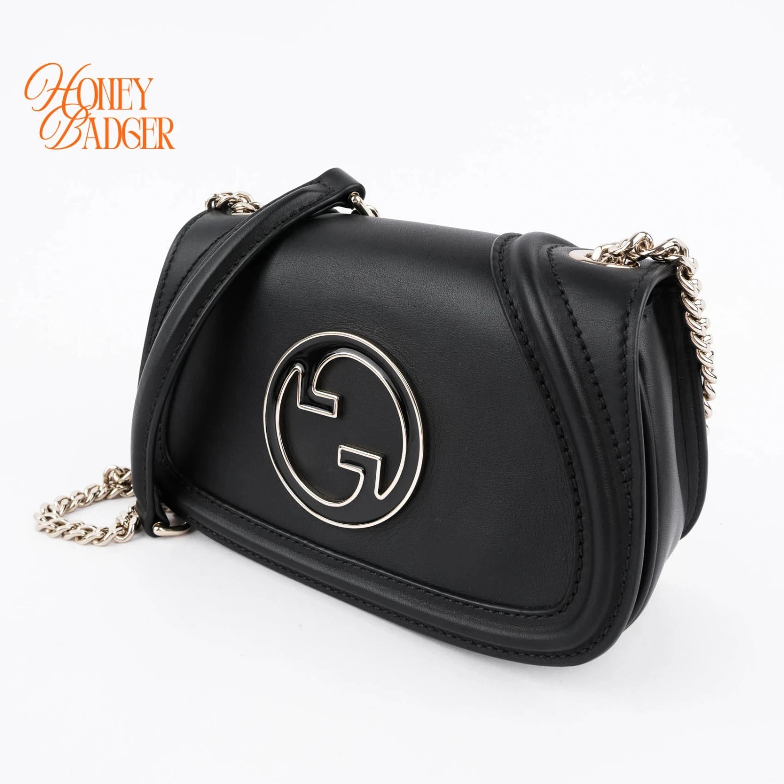 Gucci Blondie chain bag in black leather, Grade S condition.