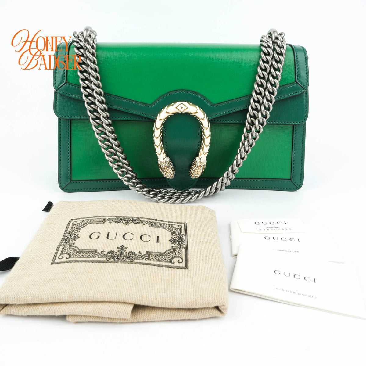 Gucci Dionysus Small Shoulder Bag Calfskin Emerald Green Two-Tone Hardware Rank A