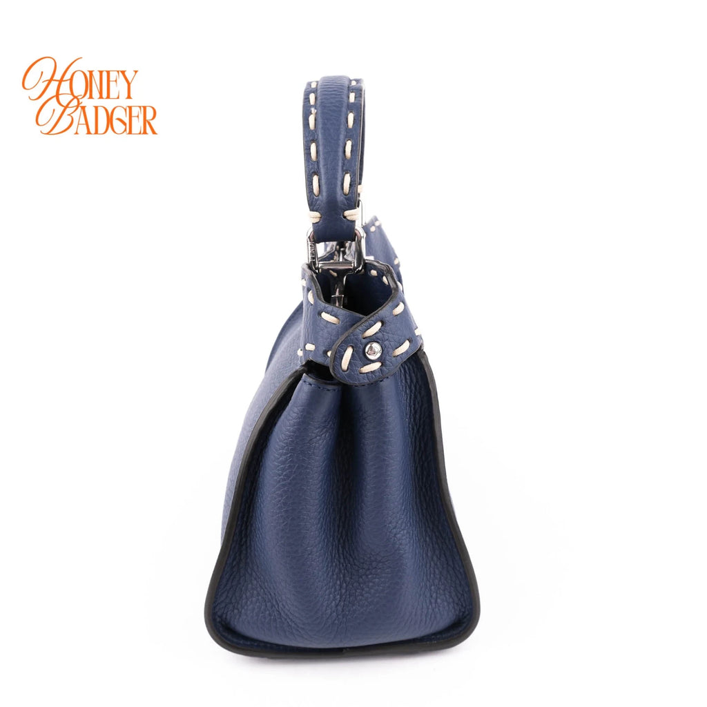 Fendi Peekaboo Mini Selleria Grained Leather Blue Rank A