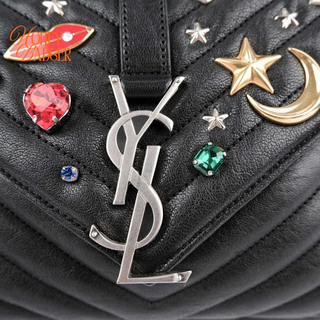 Saint Laurent College Medium in black leather with studs, Grade A condition.