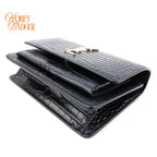 Saint Laurent Sunset Croc-Embossed Leather Navy Silver Hardware Rank A