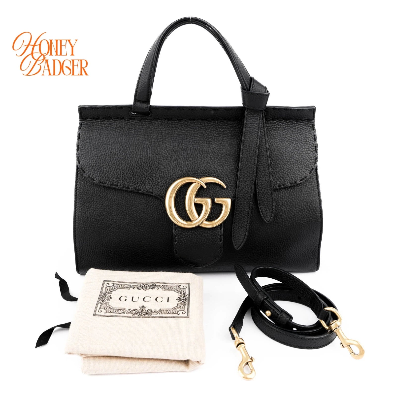 Gucci GG Marmont Top Handle Leather Black Rank A