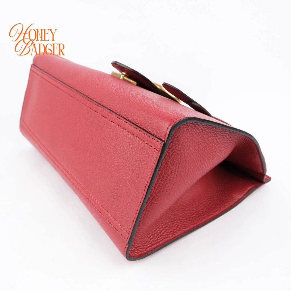 Gucci GG Marmont Small Top Handle Grained Calfskin Red Antique Gold Hardware Rank AB