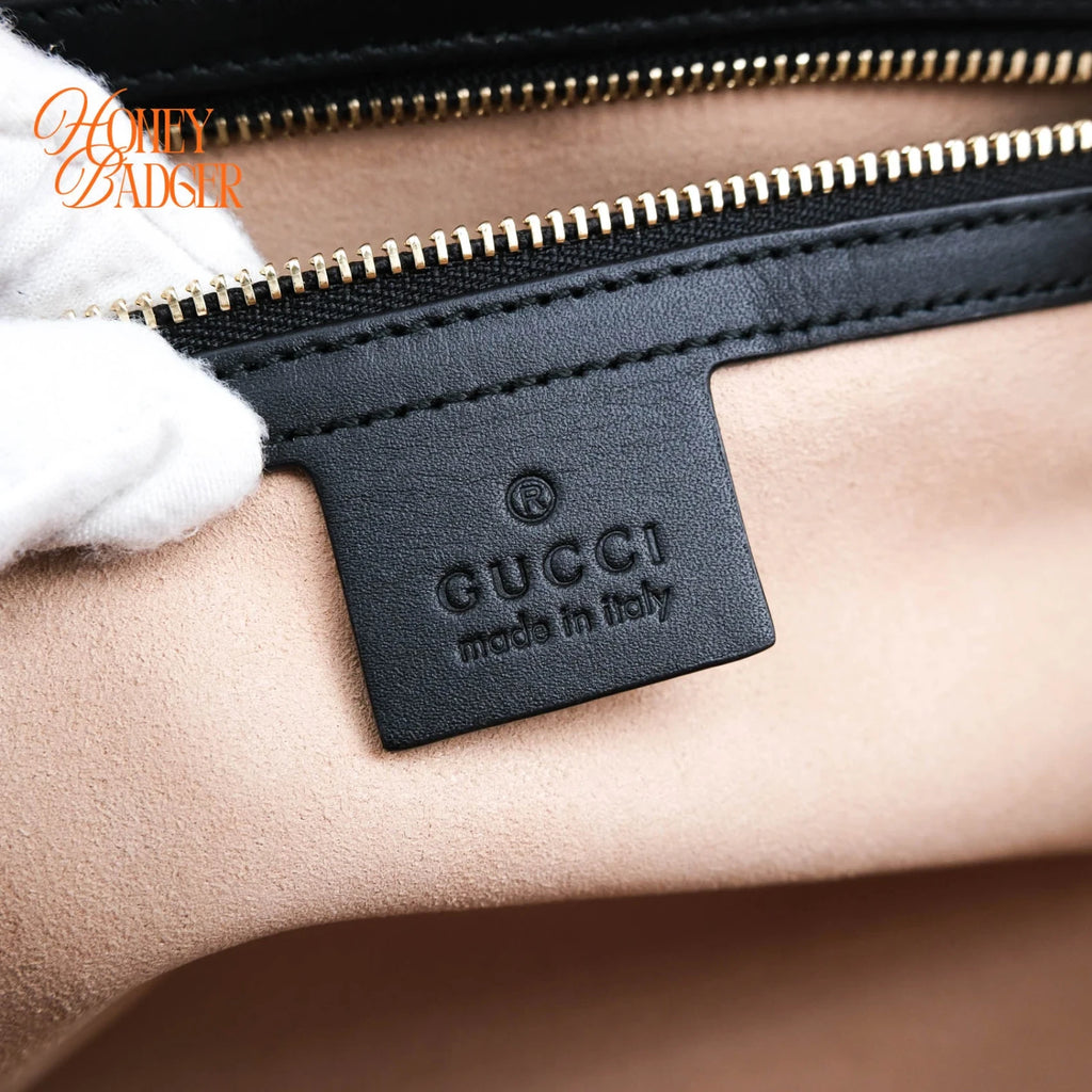 Gucci Ophidia Medium Boston Bag Suede Black Patent Leather Gold Hardware Rank A