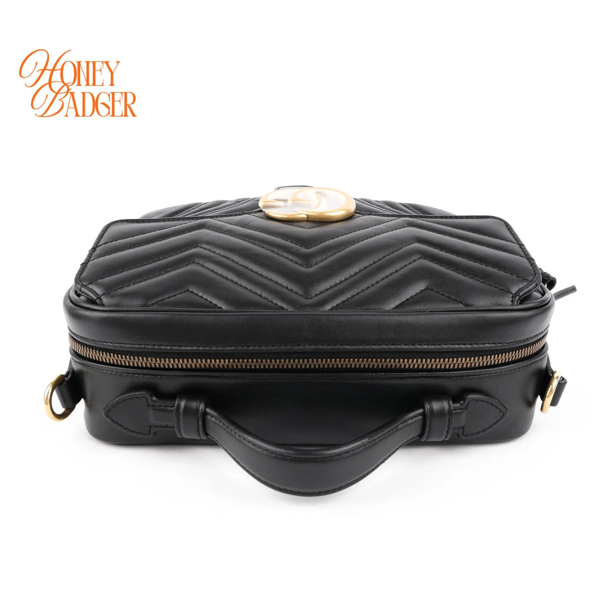 Gucci GG Marmont Top Handle Quilted Leather Black Web Strap 2-Way Bag Rank A