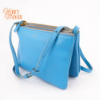 Celine Trio Small Lambskin Shoulder Bag Blue Rank AB