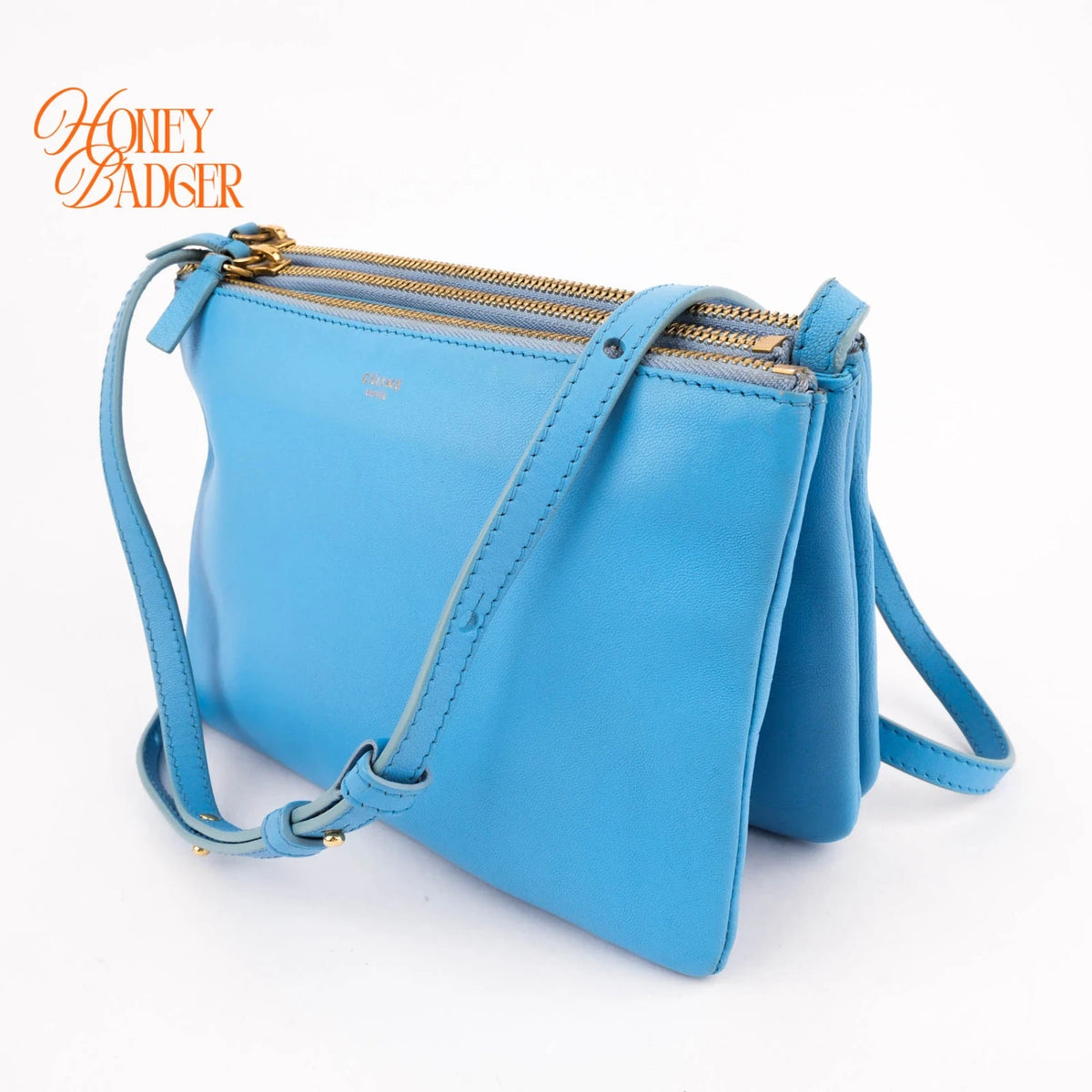 Celine Trio Small Lambskin Shoulder Bag Blue Rank AB
