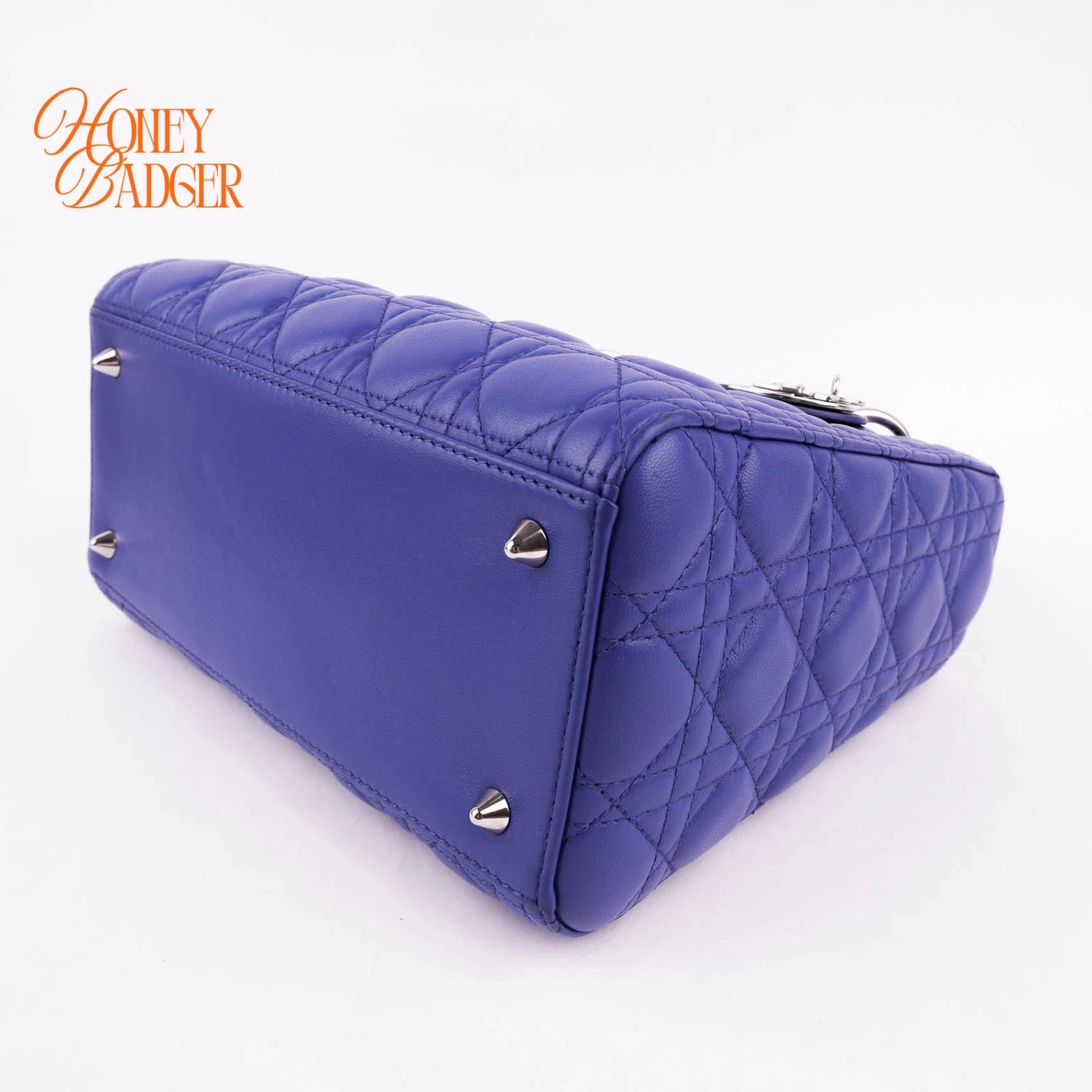 Dior Lady Dior Medium in blue lambskin, Grade A condition.