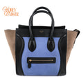 Celine Mini Luggage Tri-Color Nubuck & Calfskin Royal Blue Grey Black Gold Hardware Rank AB