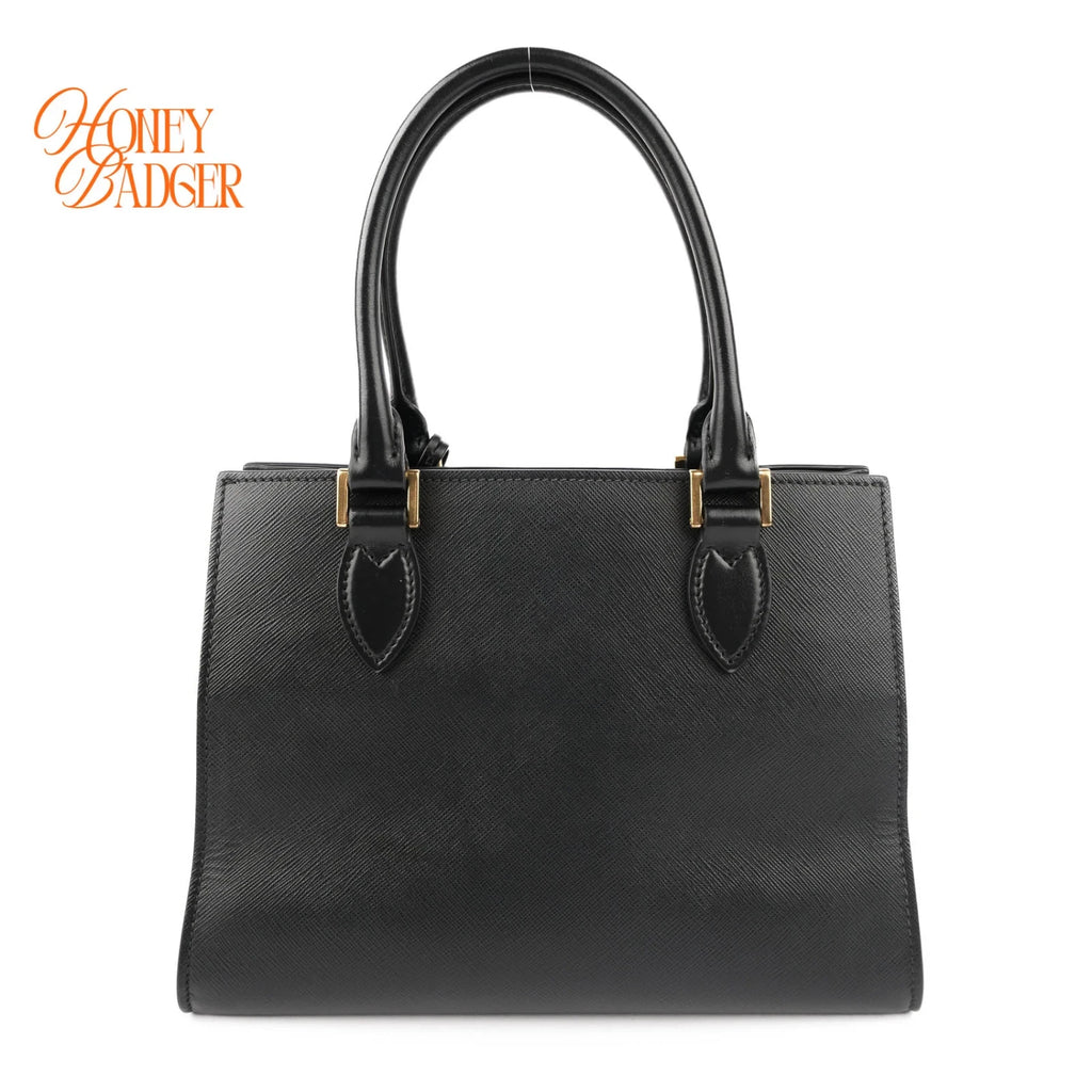 Prada Saffiano Logo Tote Black Leather 2WAY Shoulder Bag