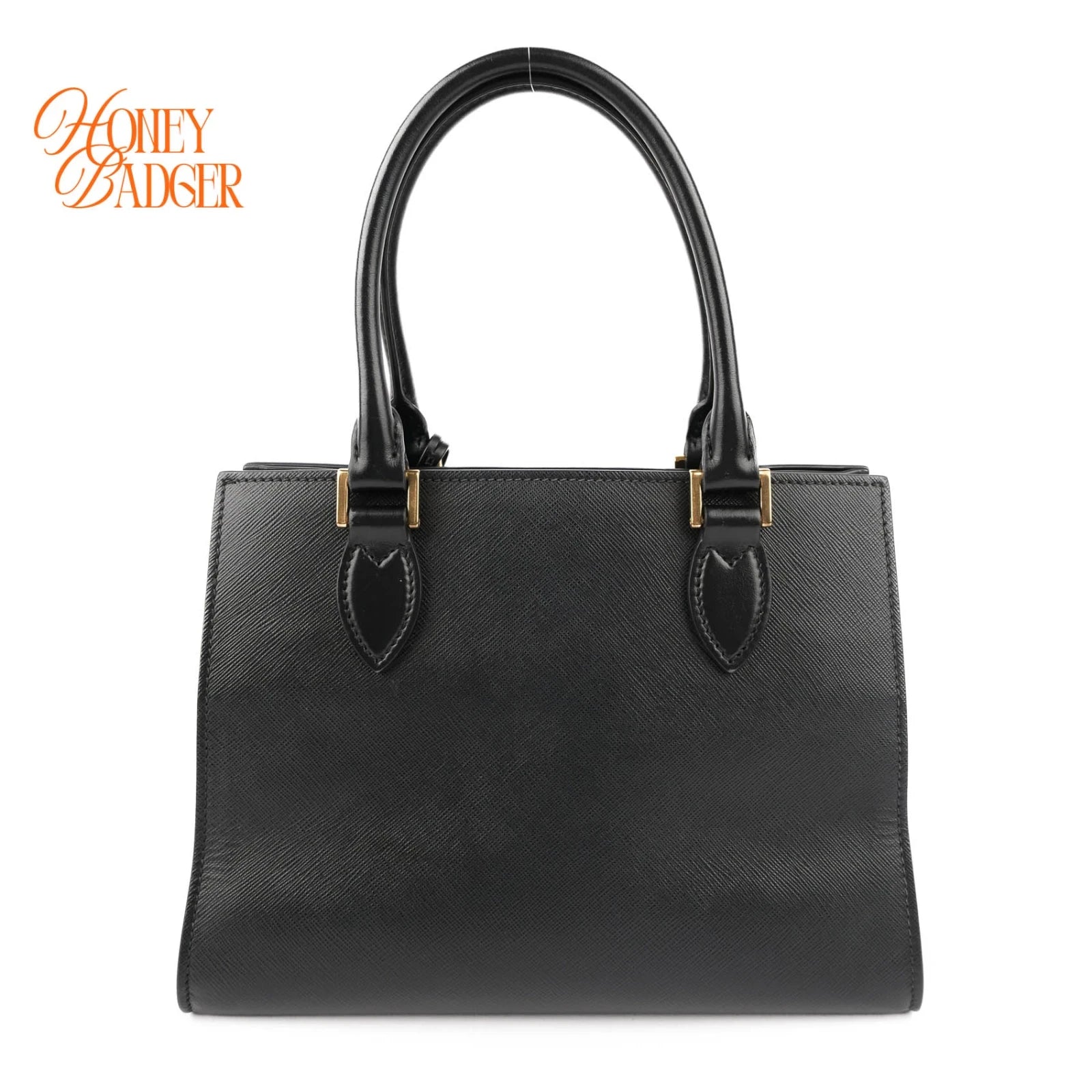 Prada Saffiano Logo Tote Black Leather 2WAY Shoulder Bag