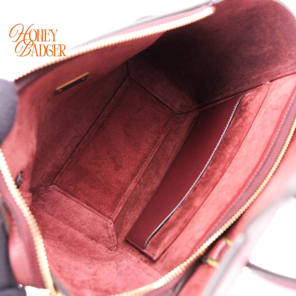 Celine Micro Belt Bag Grained Calfskin Burgundy Gold Hardware Rank A