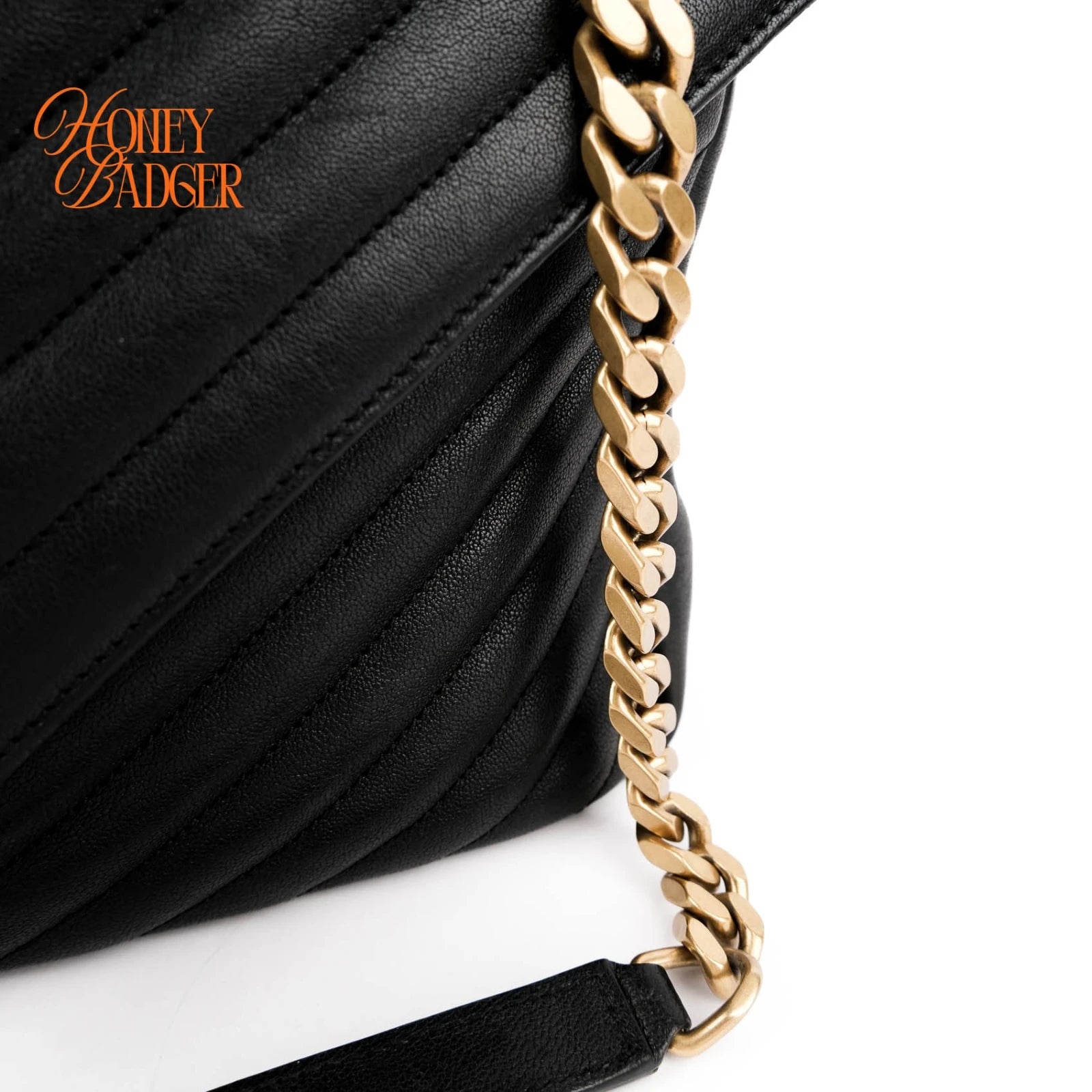 Saint Laurent College Medium Chevron Quilted Leather Black Rank A