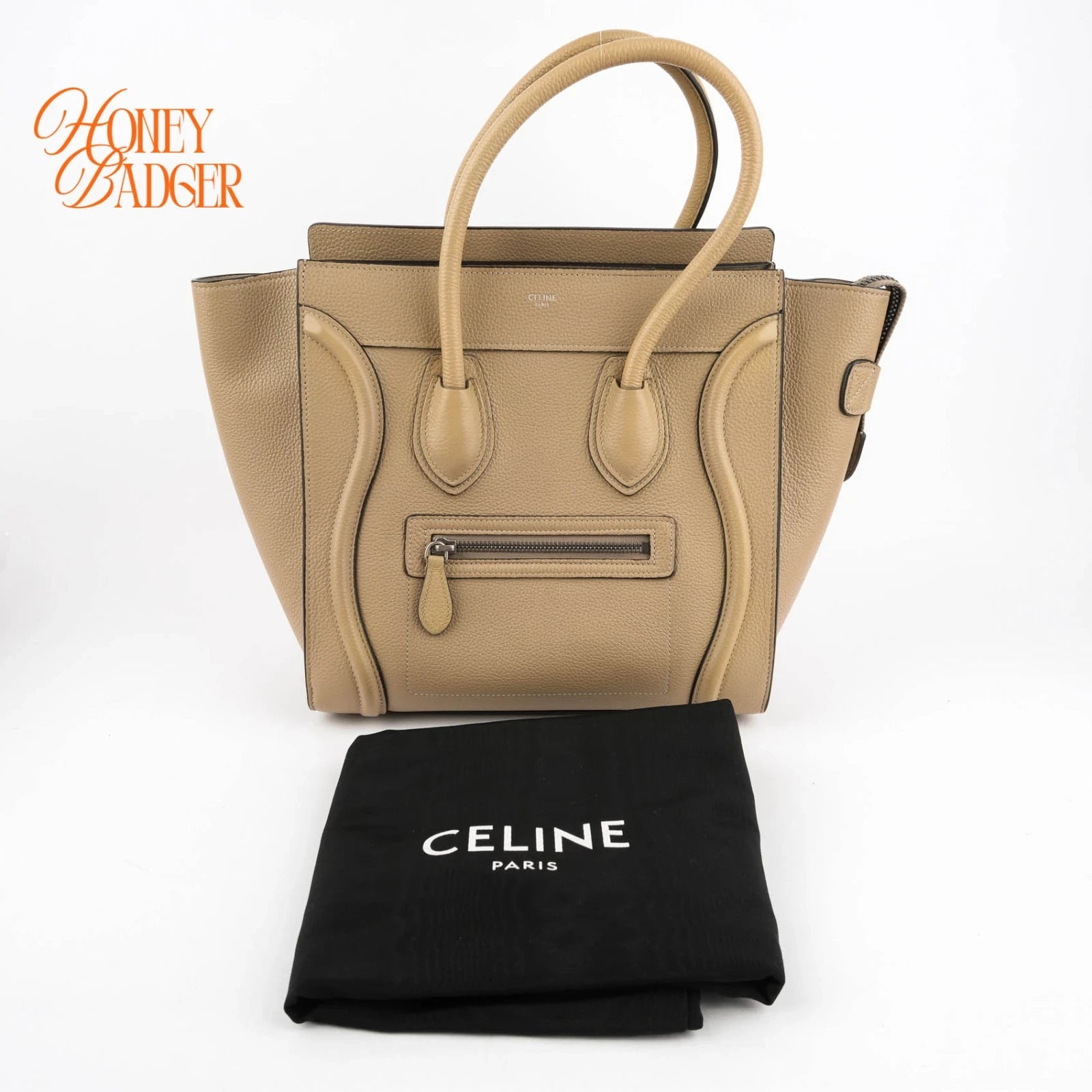 Celine Luggage Mini Beige Grained Calfskin 2Way Bag Rank A