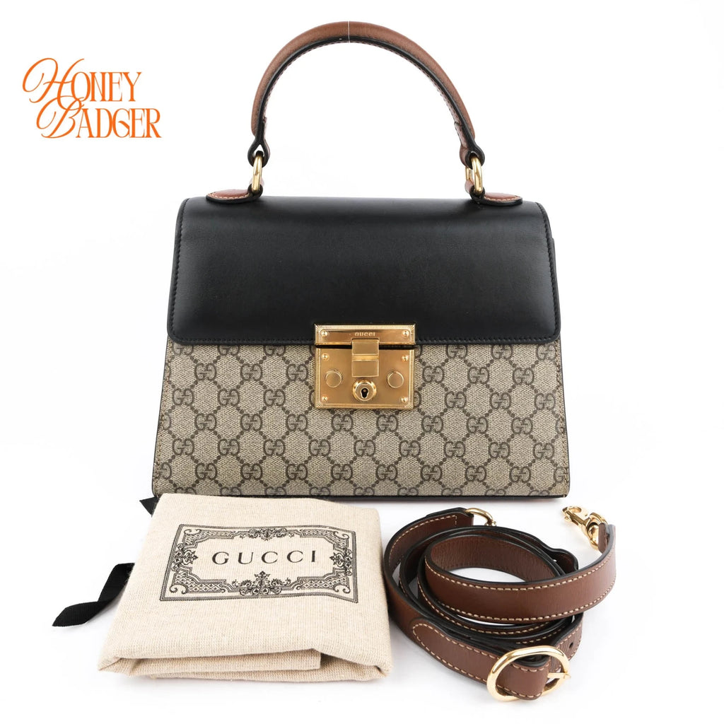 Gucci Padlock Top Handle GG Supreme Black 2Way Bag Rank A