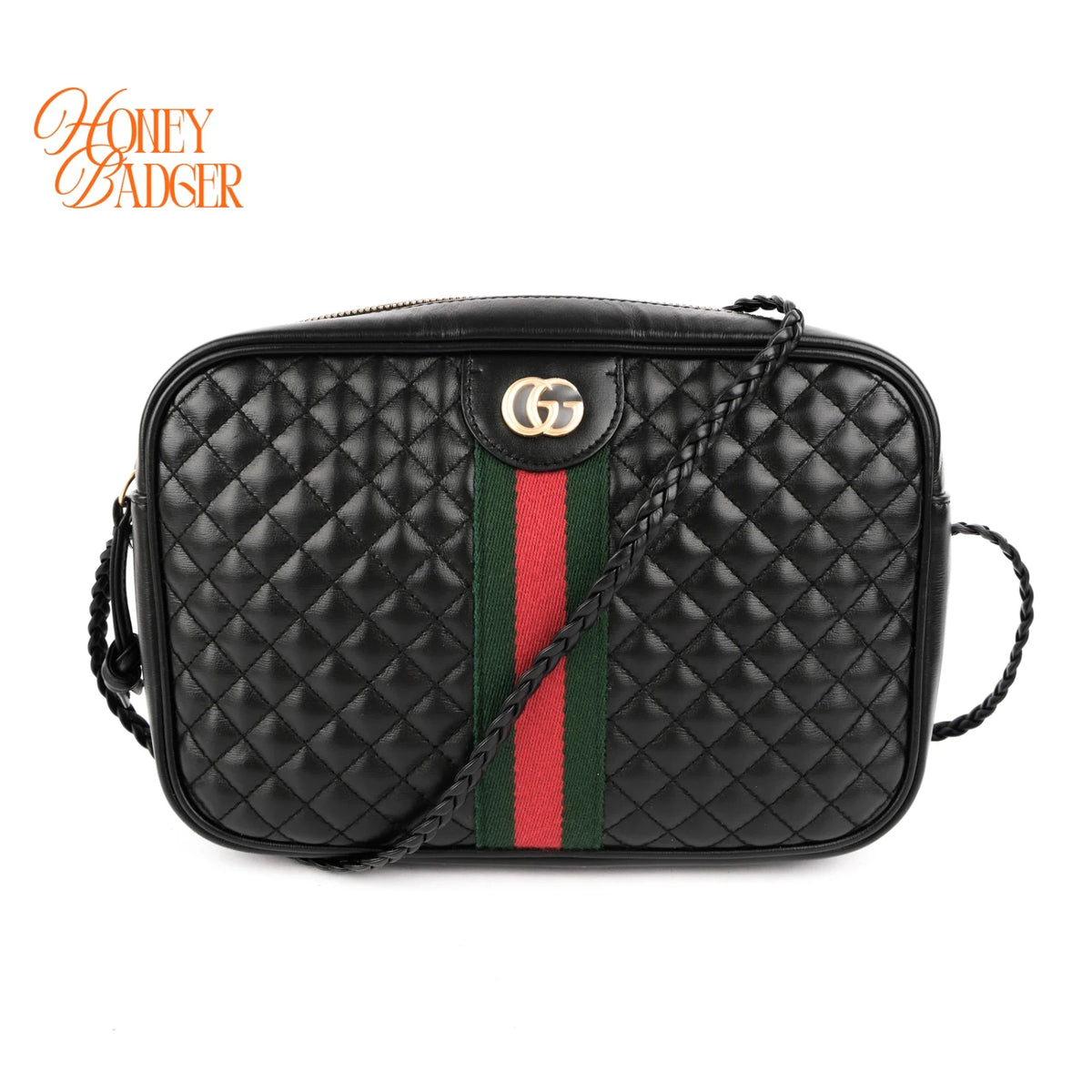 Gucci Quilted Leather Small Web Black Crossbody Shoulder Bag Rank A