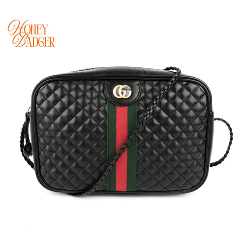 Gucci Quilted Leather Small Web Black Crossbody Shoulder Bag Rank A