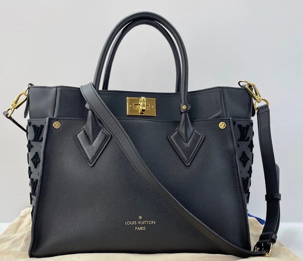 Louis Vuitton On My Side MM Calfskin Black Monogram Tufting Gold Hardware Rank AB